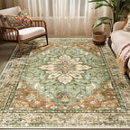 RELEANY Washable Area Rug, Brick/Brown/Green | Non-Slip, Water Repellent by RELEANY