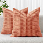 MIULEE Corduroy Decorative Throw Pillow Covers 20x20 Coral Pack of 2 | Soft by MIULEE