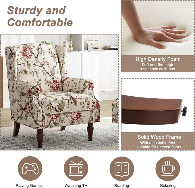 Pia Ricco High Back Floral Accent Chair - Image 4