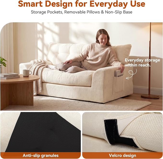 MONVANE 55.5" Convertible Loveseat Sofa, 2-in-1 Boneless Sleeper Sofa Bed Futon - Image 5