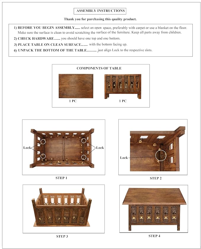 COTTON CRAFT Solid Wood Coffee Table – Ghanti Bells Hand Carved Center Table - Image 7