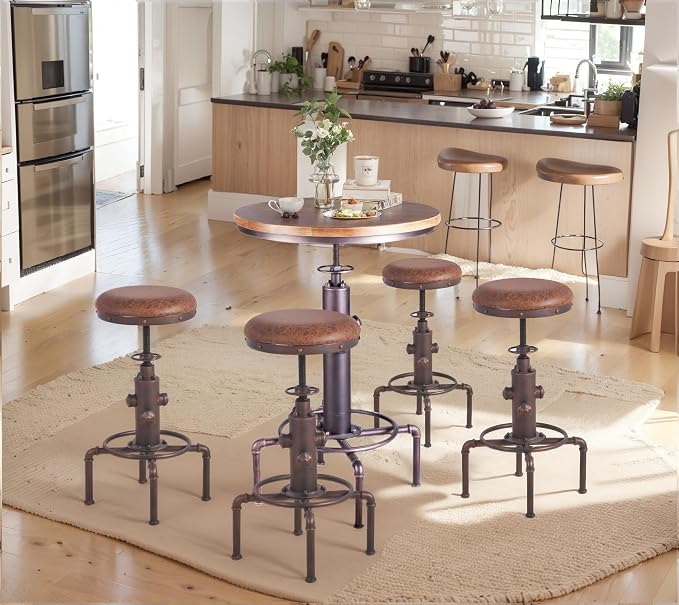 Topower Antique Vintage Industrial Barstool PU Leather Water Pipe Fire Hydrant - Image 9