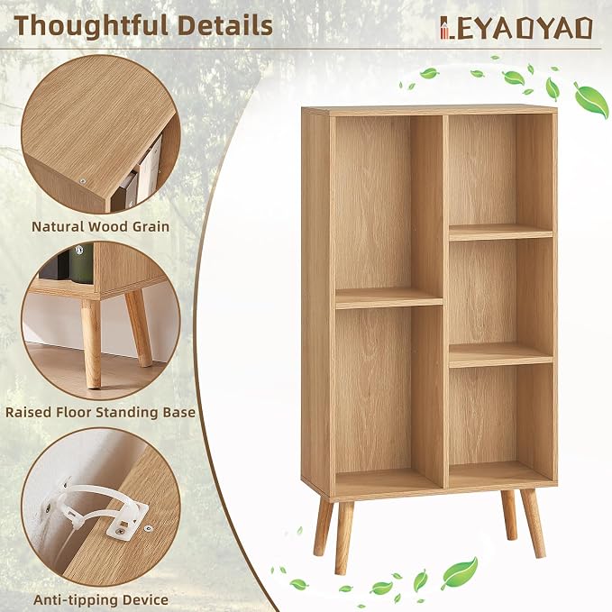 LEYAOYAO 5 Cube Bookshelf 3-Tier Bookcase - Image 4