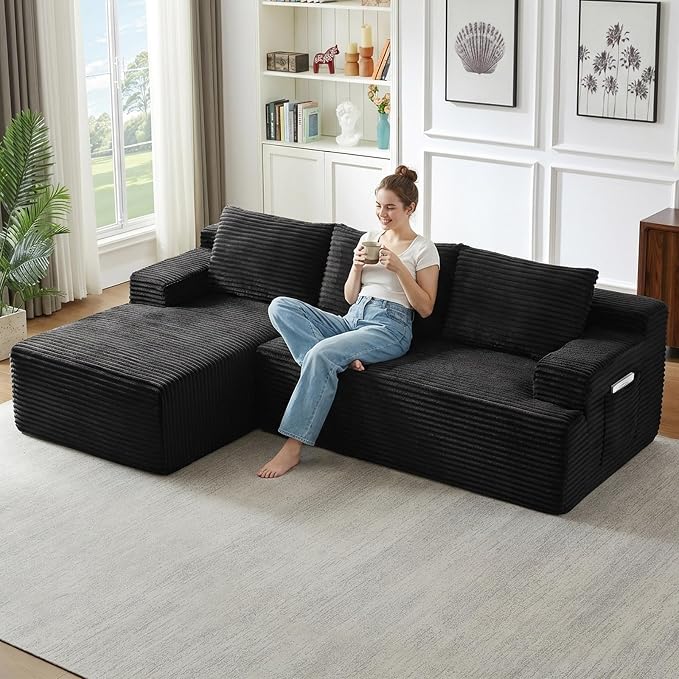 96" Cloud Sectional Couch with L-Shape Chaise, Modular Comfy Sofa Chaise Longue by ODUWA