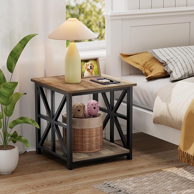 GreenForest End Table with 2-Tier Storage Shelf, 24 inch Large Side Table - Image 9