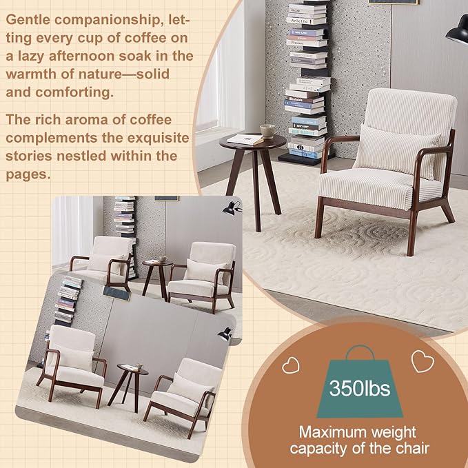 Beige Midcentury Modern Accent Chair - Image 4