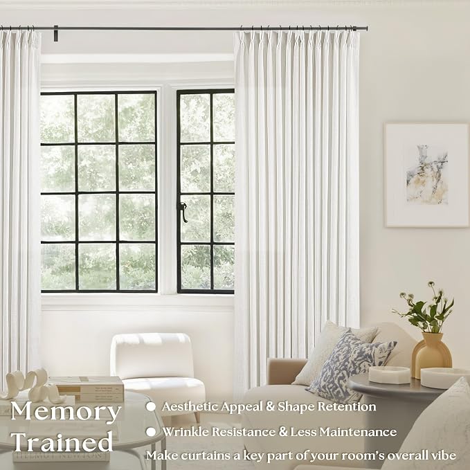 Thick Linen Semi Sheer Curtains 90 Inches Long Beige Off White | 400GSM Linen - Image 2