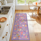 Floral Washable 2x5 Area Rugs Runner Entryway Hallway Purple/Pink | Flower - Image 6