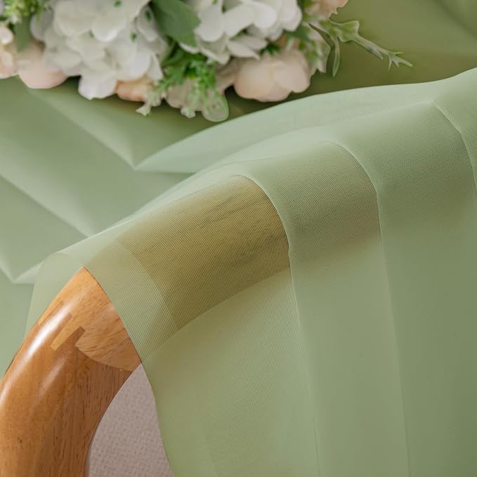 Chyhomenyc Light Green Sheer Curtains 84 Inches Long, 2 Panels | Light Filtering - Image 4