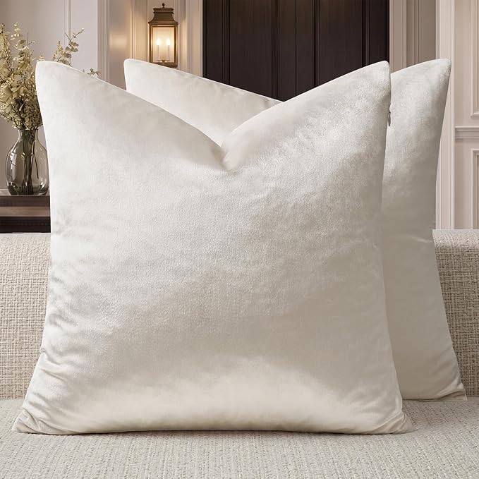 GIGIZAZA Velvet Pillow Covers 18x18 Decorative Pillows Pack of 2 Ivory | Beige by GIGIZAZAFocusingonhomedecoration