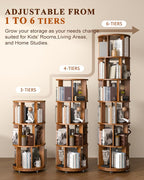 5-Tier Solid Wood Rotating Bookshelf on Wheels, 360° Spinning Book Shelf Tower - Image 4