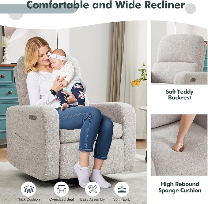 Swivel Rocker Recliner, Power Recliner Glider - Image 5