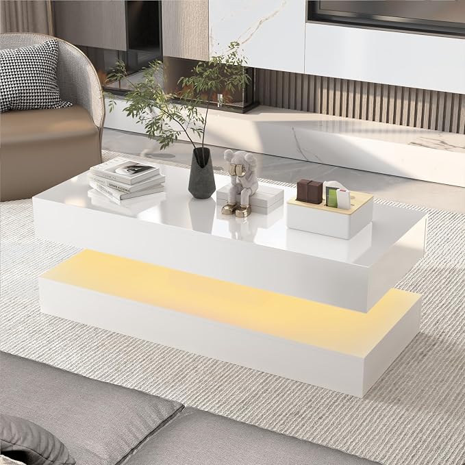 Uspeedy 47.3in Large High Glossy LED Coffee Table - Image 8
