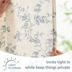 Blue on Beige Linen Kitchen Curtains Rod Pocket 26W X 24L 2 Panels | Elisa - Image 6