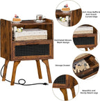 Lerliuo Rattan Nightstand with Charging Station, Side Table with Drawer Open - Image 8