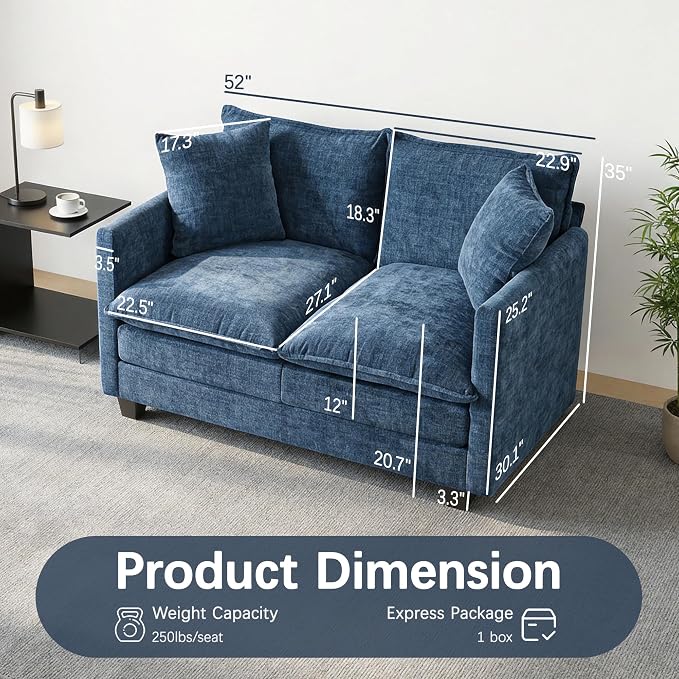 Loveseat Sofa, Comfy Chenille Small Couch - Image 2