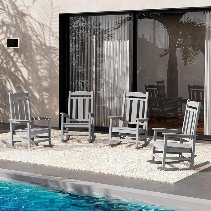 SERWALL Oversized Rocking Chair Set of 4 Outdoor, HDPE Outdoor Rocking Chair by SERWALL