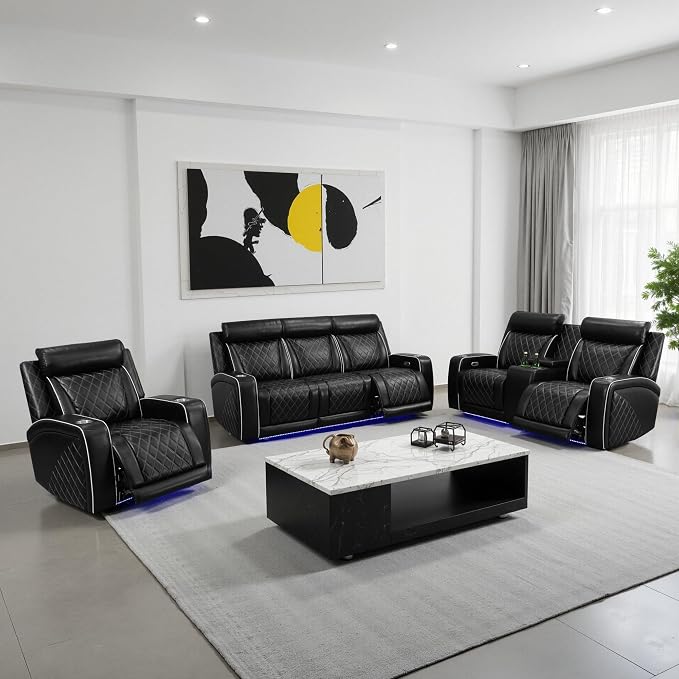 Power Recliner Sofa Set with LED, Breathable Leather Recliner Couch Loveseat - Image 7