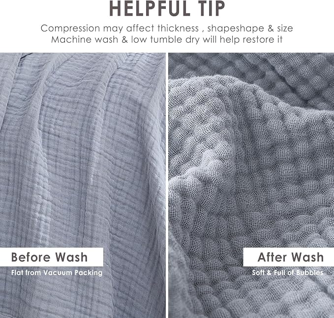 EMME Muslin Blankets for Adults Dusty Blue Small Blanket 40" x 50" | Throw - Image 5