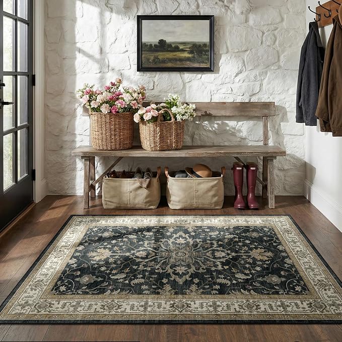 RELEANY Washable Area Rug, Water Repellent, Pet Friendly, Vintage Floral Boho - Image 3