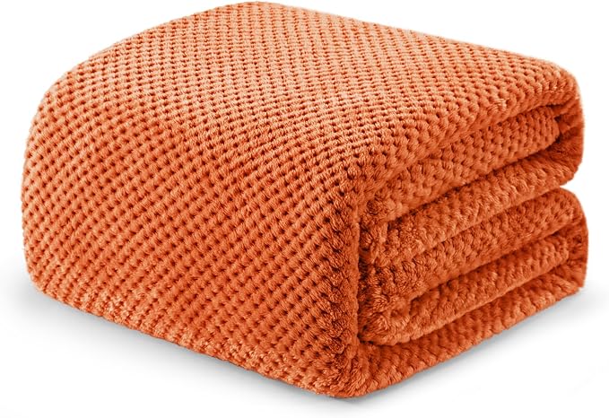 Exclusivo Mezcla Soft Waffle Fleece Bed Blanket Twin Size, Burnt Orange | by ExclusivoMezcla