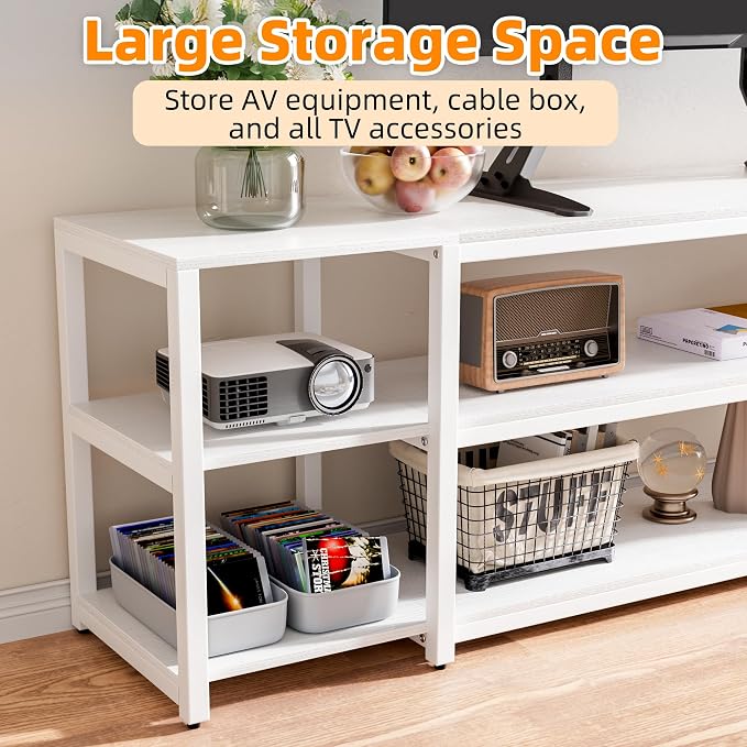 Aquzee White TV Stand for up to 85inch, Entertainment Center for 70 75 80 85" TV - Image 5