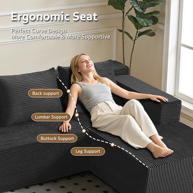 ANONER 103" Modern L Shaped Modular Sectional, L-Shape Cloud Sectional Sofa - Image 4