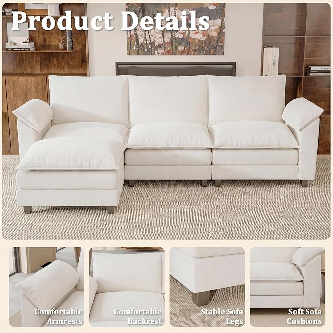 118.9" Modular Sectional Cloud Couch 3-Seat Sofa Set - Image 3