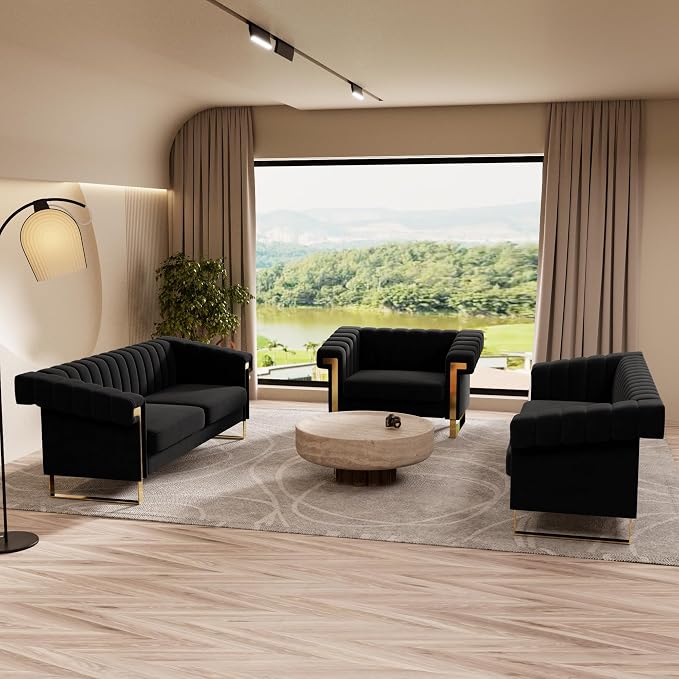 Mid-Century Modern Black Velvet Single Sofa - Image 5