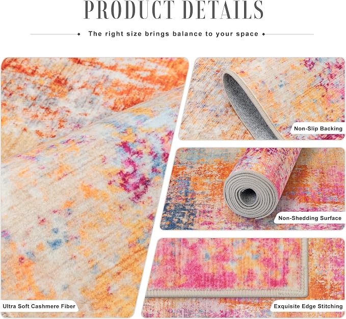 3x8 Washable Runner Rug：Modern Abstract Soft Carpet Galaxy Haze | - Image 5