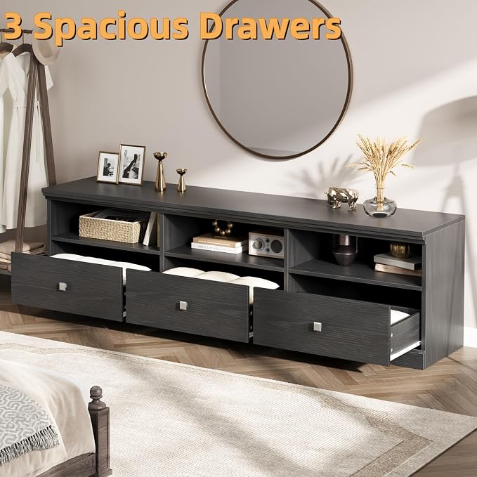 IDEALHOUSE 70in TV Stand for TVs up to 80", Mid Century Modern Entertainment - Image 5