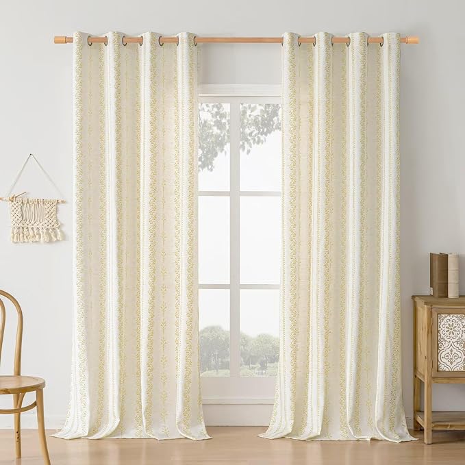 BGment Mustard Yellow Vintage Floral Linen Curtains - Image 9