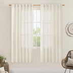 68 inch Semi Sheer Linen Curtains 2 Panels, Light Filtering Panels | Cream Ivory by LAMIT
