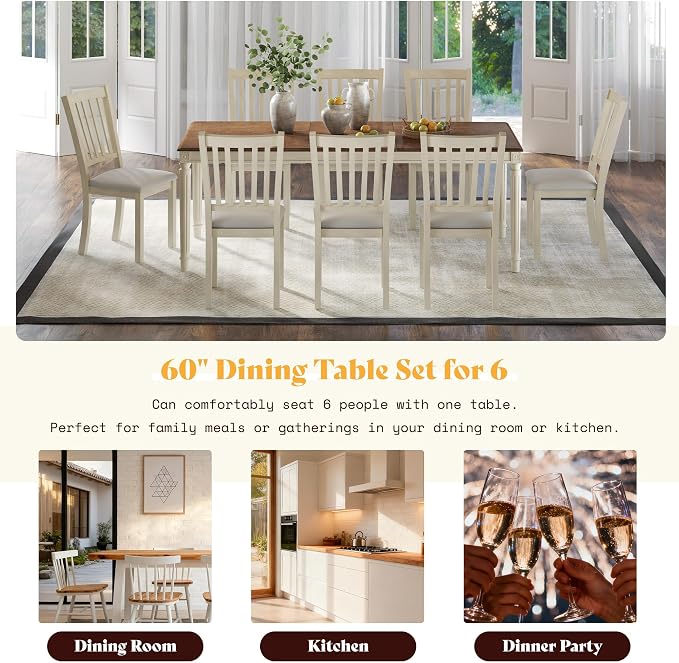 AMERLIFE 9-Piece Farmhouse Solid Wood Dining Table Set - Image 7