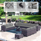 Kullavik 14 Pieces Outdoor Patio Furniture Set, Sectional Rattan Sofa Set Brown - Image 4