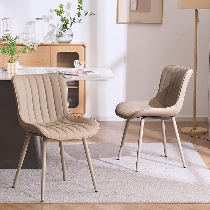 YOUNUOKE Mid-Century Modern Dining Chairs Set of 2, Khaki PU Leather by YOUNUOKE