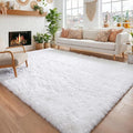 Amdrebio White Fluffy Fuzzy Furry Area Rug 4x6 by Amdrebio