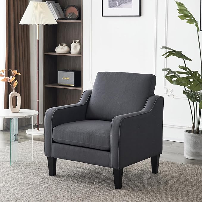 VINGLI Accent Chairs Set of 2 Living Room Chairs Dark Grey Reading Chair - Image 8
