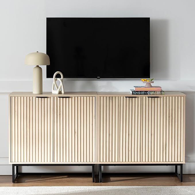 EYYTHUNG Fluted Storage Cabinet Sideboard Buffet Cabinet, Modern Accent Cabinets - Image 5