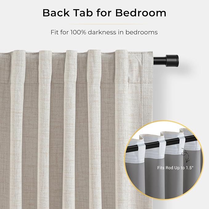 INOVADAY Linen Textured 100% Blackout Sliding Door Curtains 102x84 Beige | 1 - Image 6
