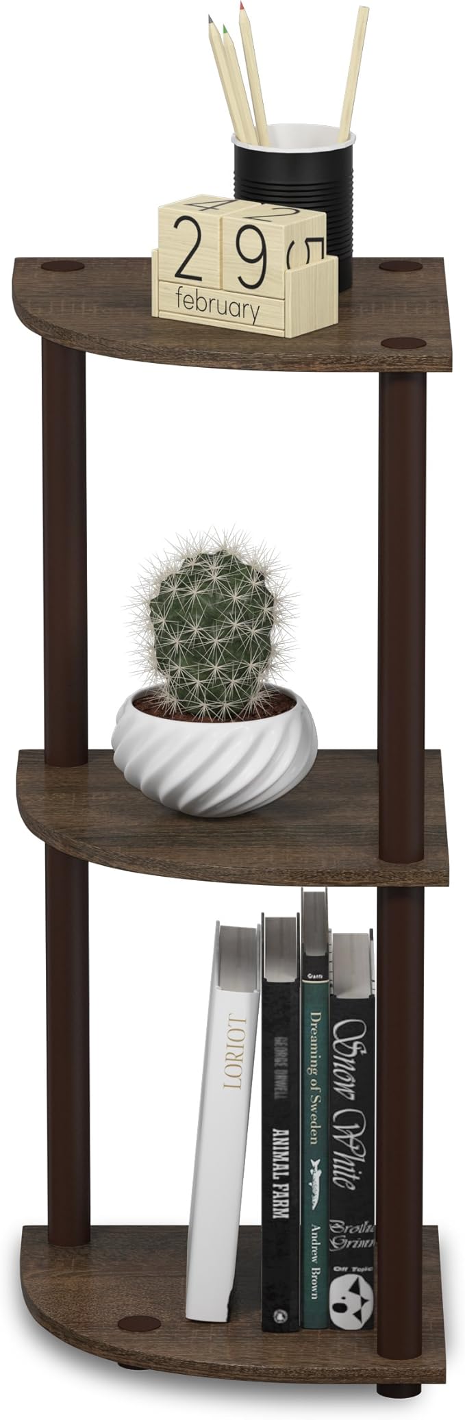 Furinno TURN-N-TUBE Corner Shelf, 3-Tier Corner Bookshelf, Display Storage - Image 6