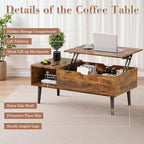 OLIXIS Wooden Coffee Table, Lift Top Coffee Table - Image 6