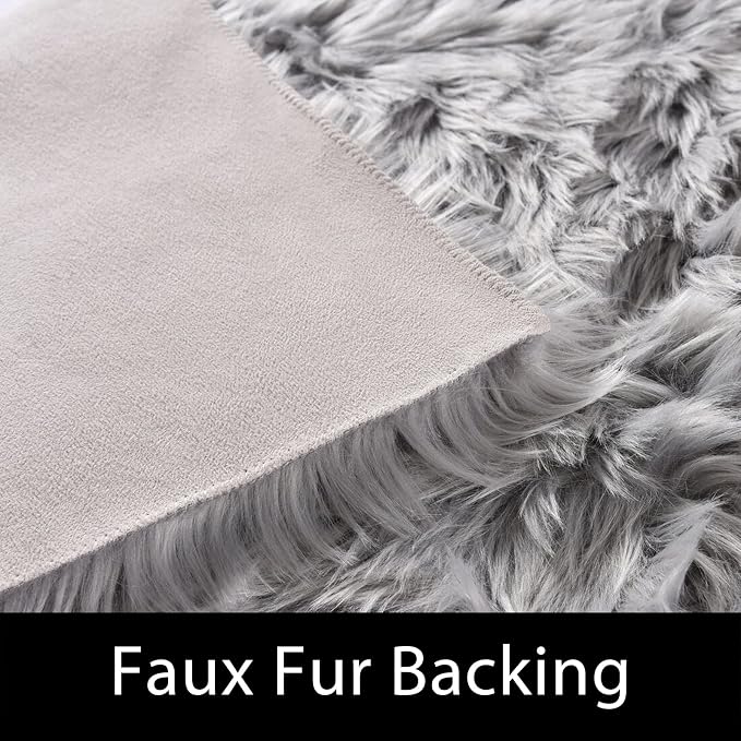Latepis Faux Sheepskin Fur Rug 2x4 Feet Light Grey Fluffy Rugs Shag Furry Rug - Image 4