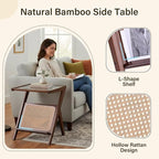 Tiita Rattan Nightstand Side Table, Bamboo Accent Bedside Tables, Glass Coffee - Image 7