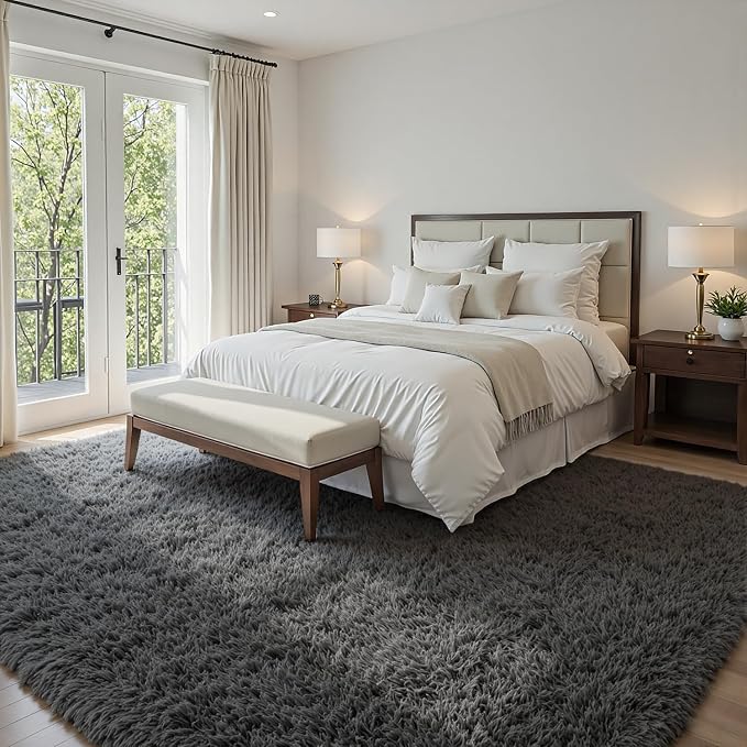 5x7 Fluffy Shag Area Rugs for Living Room Bedroom: Soft Plush Carpet Grey | - Image 2