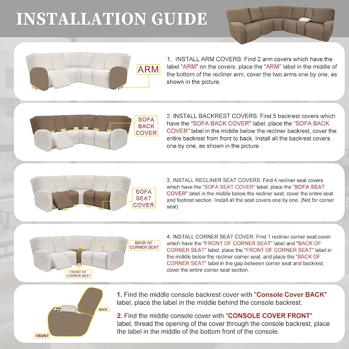 100% Waterproof Sectional Recliner Couch Covers - Image 7
