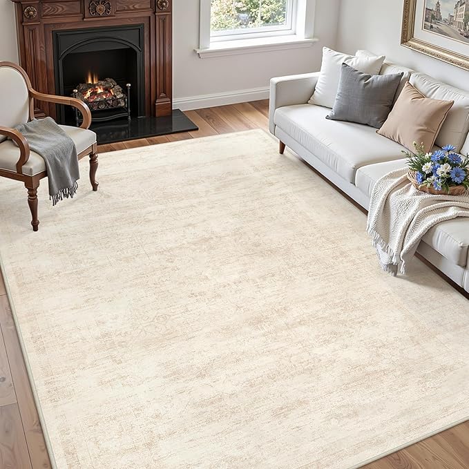 5x7 Area Rugs Living Room: Bedroom Washable Carpet Retro Beige | Large Vintage - Image 3