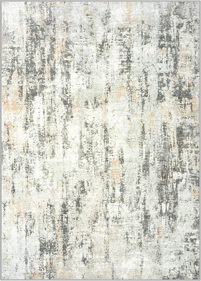 9x12 Area Rugs for Living Room: Washable Abstract Grey Brown Badroom Carpet | - Image 2