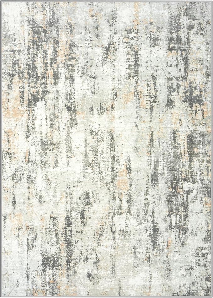 6x9 Area Rugs for Living Room: Washable Abstract Grey Brown Badroom Carpet | - Image 3