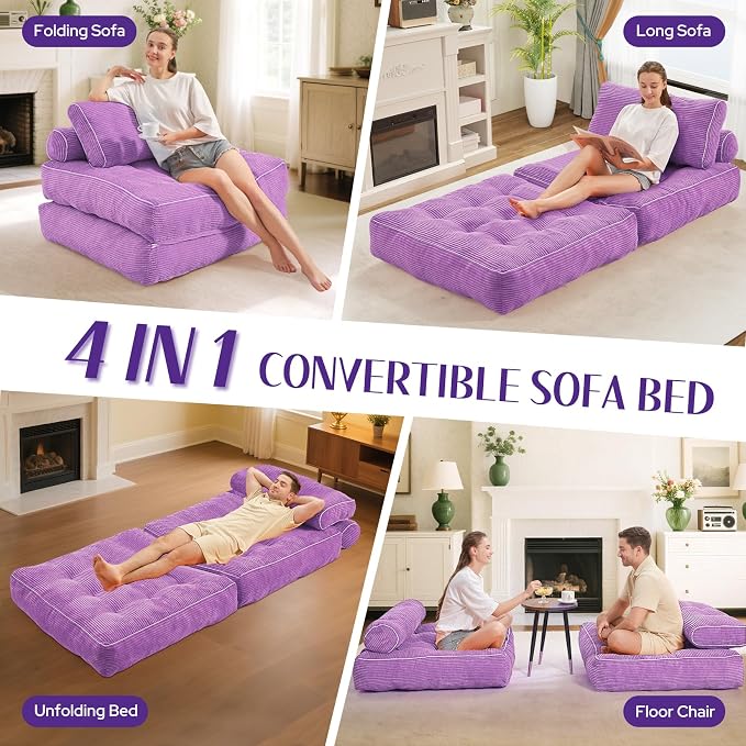 HABUTWAY Folding Sofa Bed, Convertible Sleeper Chair Bed w/Dual-Pillow & Handle - Image 7